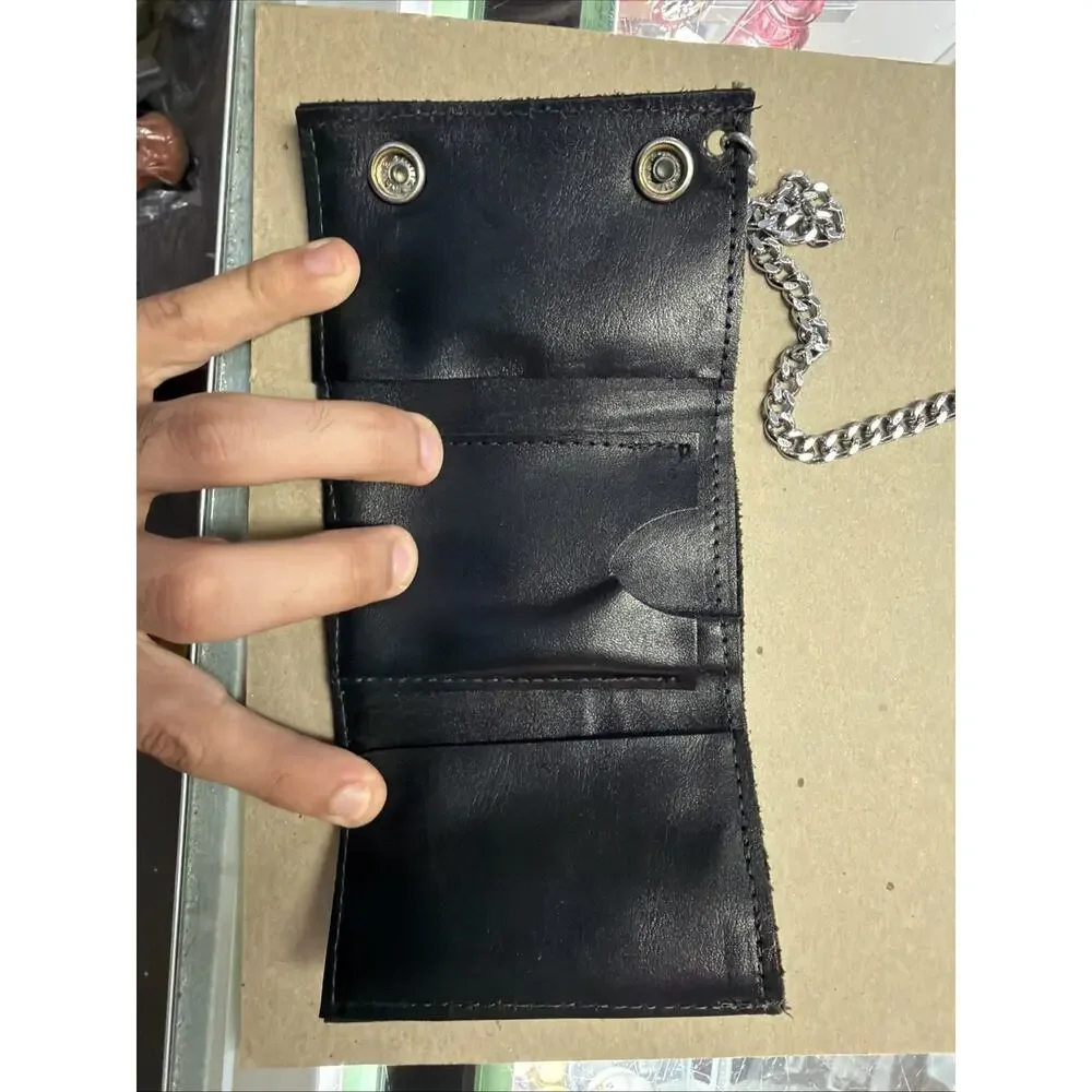 Harley Davidson Leather Chain Wallet Bifold Black Motorcycle Biker Wallet